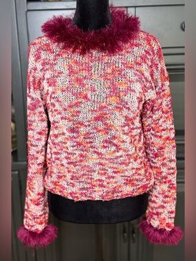 Vintage Jackalyn art and design designer boutique maroon chic fall sweater small